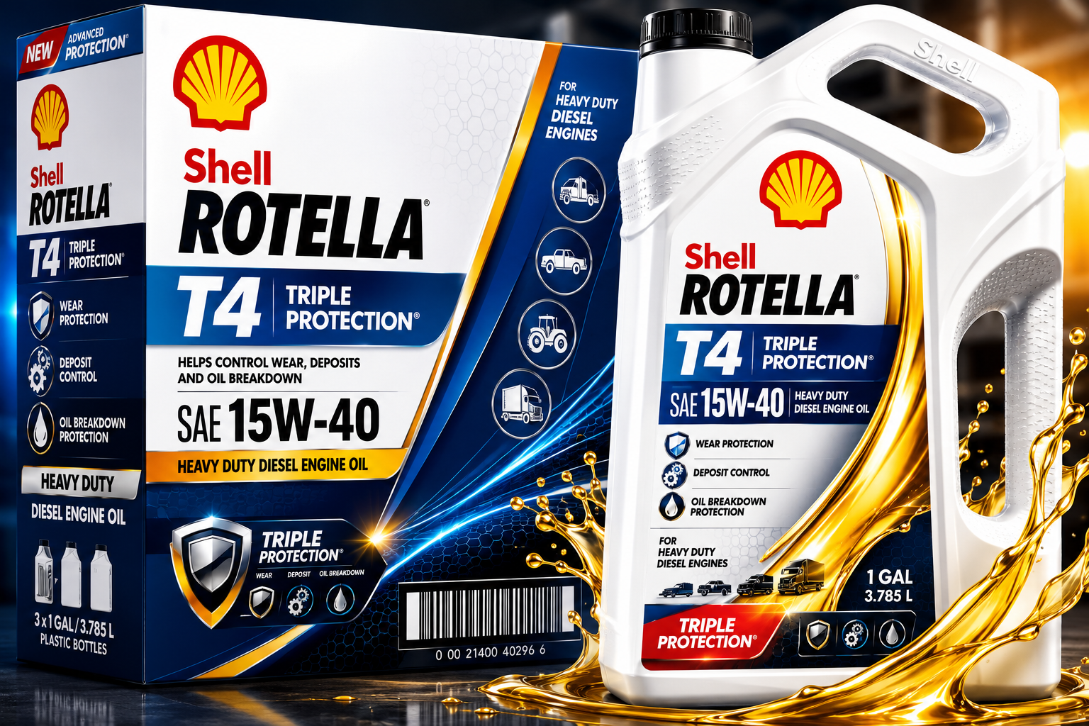 T4 Triple Protection 15W-40 Motor Oil, 1 Gallon (3 Pack)