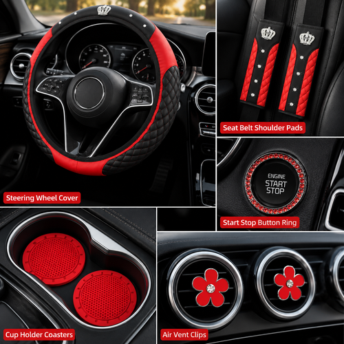 10Pcs Universal Luxury Car Steering Wheel Cover, Shoulder Protector with Daisy Vent Clips - Value-Added Combo Set, Non-Slip Breathable All-Season Interior Decor Gift for Most, Steering Wheel Cover, Steering Wheel Cover for Car