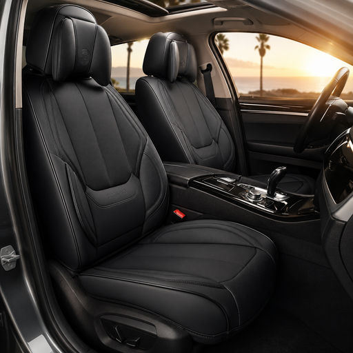 Car Seat Covers 5 Pieces, Full Set Universal Seat Covers for Cars, Waterproof Nappa Leather Auto Seat Protectors with Head Pillow, Car Interiors Fit for Most Sedans SUV Pick-Up Truck, Black