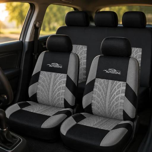 Car Seat Covers for 5 Seats Universal, Fabric Breathable Car Front & Rear Seat Protectors, with Tire Track Details.