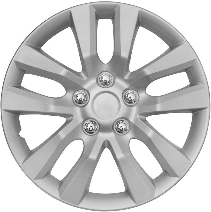 (4-Pack) Premium 16 Inch Rim Wheel Cover Hubcaps for Cars Trucks Suvs Vans, Direct OEM Replacement Universal Fit Snap-On ABS Hubcaps 16 Inch Wheel Covers - Set of 4 Hub Caps - 10-Spokes Silver