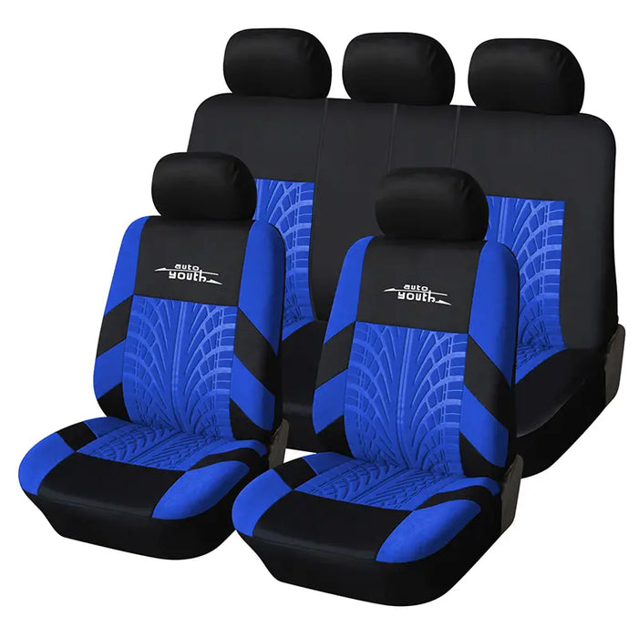 Car Seat Covers for 5 Seats Universal, Fabric Breathable Car Front & Rear Seat Protectors, with Tire Track Details, Airbag Compatible, Full Protection, Fits Most Cars Trucks Vans Suvs, Red Vehicle Seat Covers, Truck Accessories, Car Interior Accessories