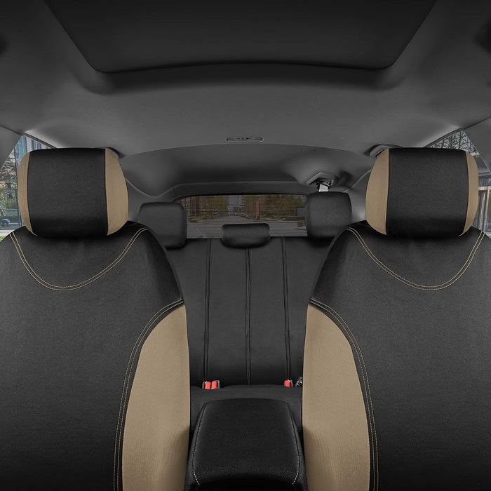 Ultrasleek Beige Seat Covers for Cars Full Set, Two-Tone Front Seat Covers with Matching Back Seat Cover, Stylish Car Seat Protectors with Split Bench Design,