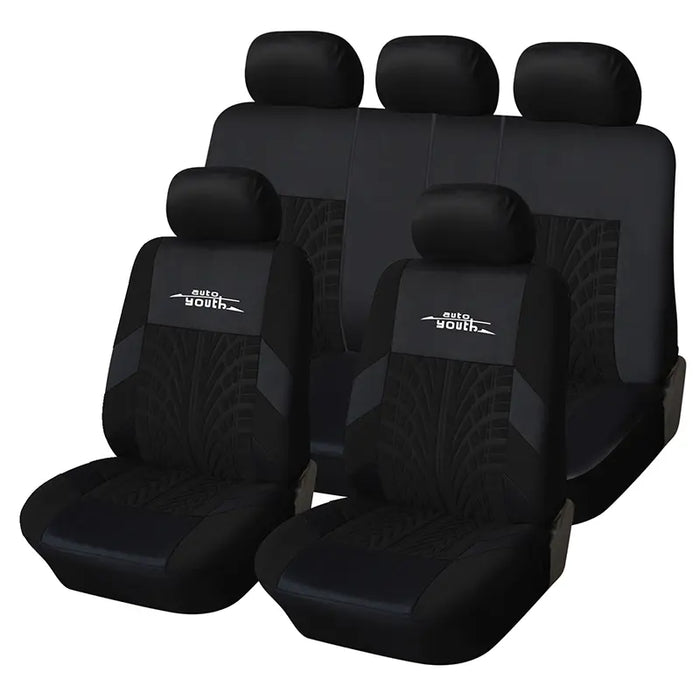 Car Seat Covers for 5 Seats Universal, Fabric Breathable Car Front & Rear Seat Protectors, with Tire Track Details, Airbag Compatible, Full Protection, Fits Most Cars Trucks Vans Suvs, Red Vehicle Seat Covers, Truck Accessories, Car Interior Accessories