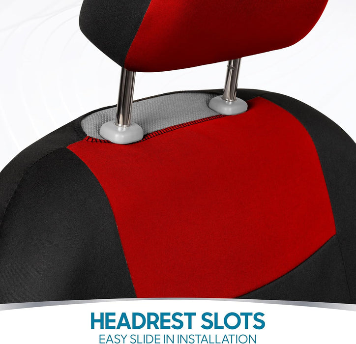 Revamp Your Ride with Our Stylish Red and Black PolyPro Car Seat Covers Full Set – Easy Installation for Front and Rear Seats in Trucks, Vans, and SUVs