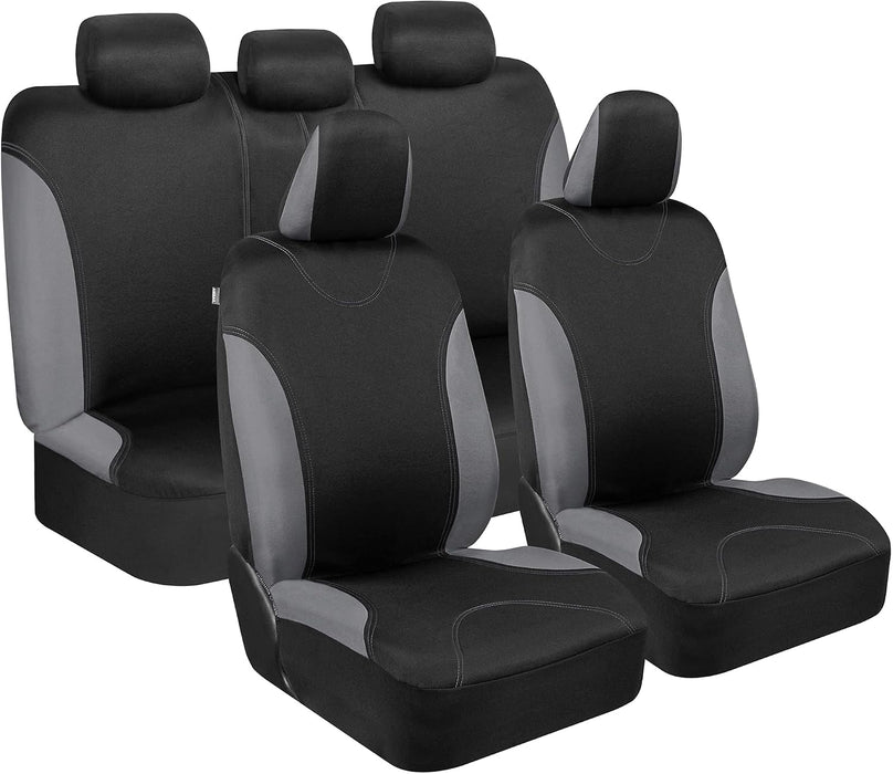 Ultrasleek Beige Seat Covers for Cars Full Set, Two-Tone Front Seat Covers with Matching Back Seat Cover, Stylish Car Seat Protectors with Split Bench Design,