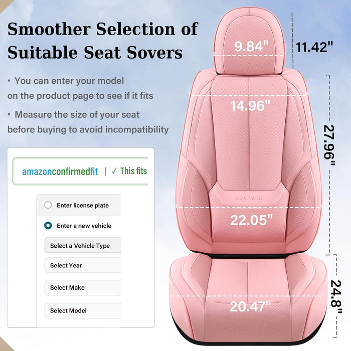 Car Seat Covers Full Set, Seat Covers for Cars, Pink Car Seat Protector Waterproof, Nappa Leather Car Seat Cushion, Car Seat Covers Front Seats and Back Fit for Most Cars