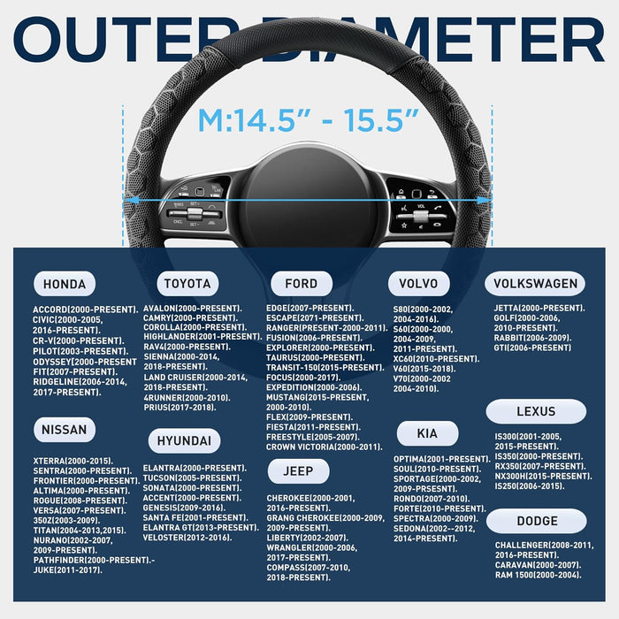 Massage Steering Wheel Cover, Black Football Pattern Material Spliced Leather Car Steering Wheel Protector, Car Interior Accessories, Universal Fit 14.5"-15.5" for Cars, Trucks, Van, SUV