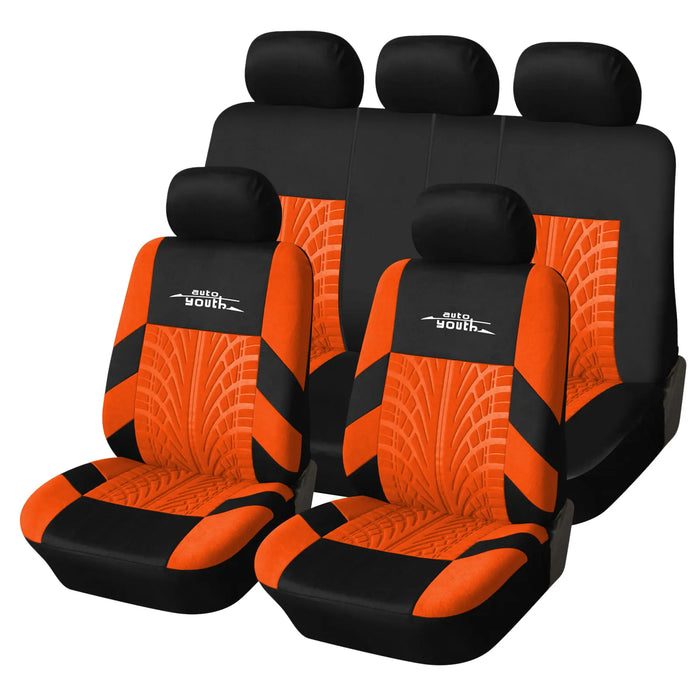 Car Seat Covers for 5 Seats Universal, Fabric Breathable Car Front & Rear Seat Protectors, with Tire Track Details, Airbag Compatible, Full Protection, Fits Most Cars Trucks Vans Suvs, Red Vehicle Seat Covers, Truck Accessories, Car Interior Accessories