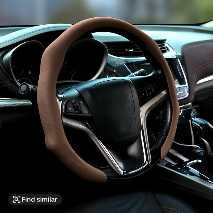 Napa Leather Steering Wheel Cover, Ultra-Thin Breathable Anti-Slip Grip Car Accessories, Toolless Quick-Turns All-Weather Modern Style Noble Black Accessories for Car, Compatible with 2026 New Vehicles