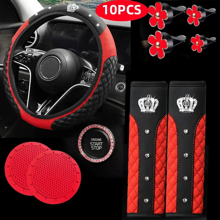 10Pcs Universal Luxury Car Steering Wheel Cover, Shoulder Protector with Daisy Vent Clips - Value-Added Combo Set, Non-Slip Breathable All-Season Interior Decor Gift for Most, Steering Wheel Cover, Steering Wheel Cover for Car