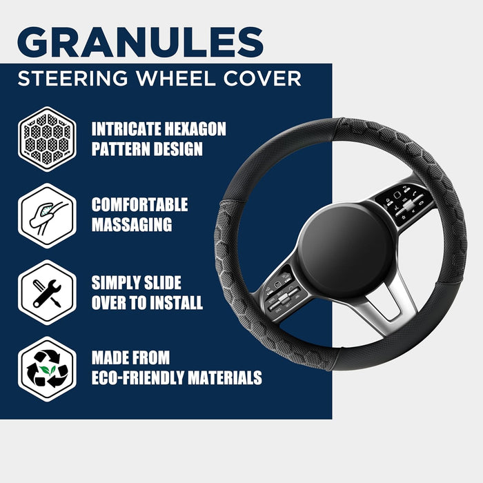 Massage Steering Wheel Cover, Black Football Pattern Material Spliced Leather Car Steering Wheel Protector, Car Interior Accessories, Universal Fit 14.5"-15.5" for Cars, Trucks, Van, SUV