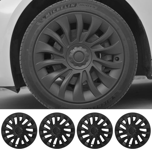 FORAUTOMOD 18 Inch Wheel Covers for Tesla Model 3, Hubcaps for Tesla Model 3, Matte Black Wheel Cover Hubcaps Compatible for Model 3 2024 2023 2022 2021, Accessories, Set of 4 (Asymmetry)