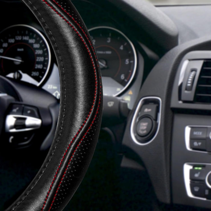 Top Grade Black Genuine Leather Steering Wheel Cover Men Women, Luxury Steering Wheel Cover for Cars, SUVS and Trucks, Universal 14.5-15 Inch