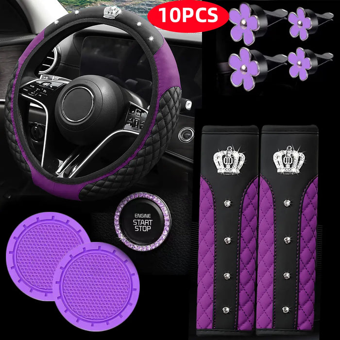 10Pcs Universal Luxury Car Steering Wheel Cover, Shoulder Protector with Daisy Vent Clips - Value-Added Combo Set, Non-Slip Breathable All-Season Interior Decor Gift for Most, Steering Wheel Cover, Steering Wheel Cover for Car