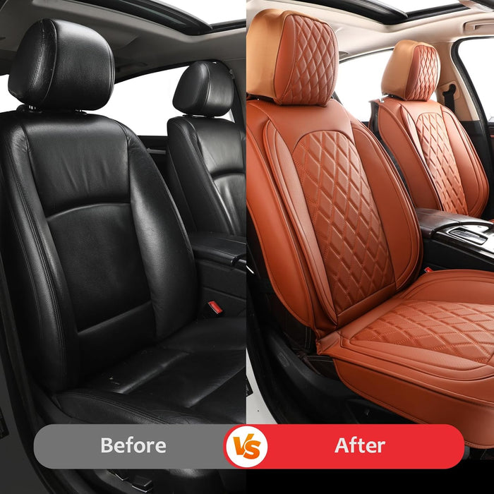 Premium Waterproof Nappa Leather Car Seat Covers Full Set – Universal Fit Seat Covers for Cars, SUVs & Trucks – 5 Seat Automotive Interior Protector, Brown