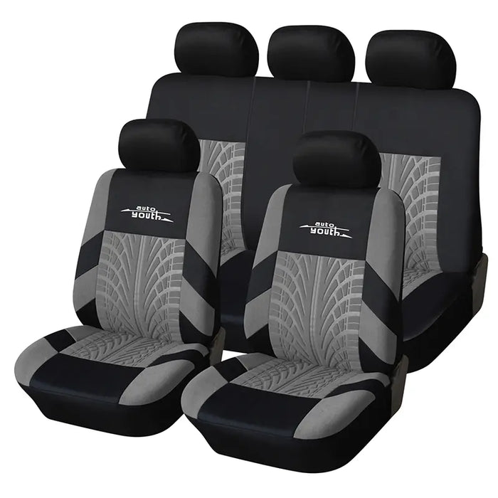 Car Seat Covers for 5 Seats Universal, Fabric Breathable Car Front & Rear Seat Protectors, with Tire Track Details, Airbag Compatible, Full Protection, Fits Most Cars Trucks Vans Suvs, Red Vehicle Seat Covers, Truck Accessories, Car Interior Accessories