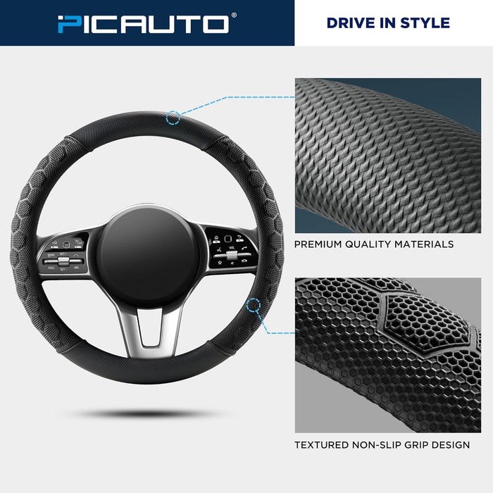 Massage Steering Wheel Cover, Black Football Pattern Material Spliced Leather Car Steering Wheel Protector, Car Interior Accessories, Universal Fit 14.5"-15.5" for Cars, Trucks, Van, SUV