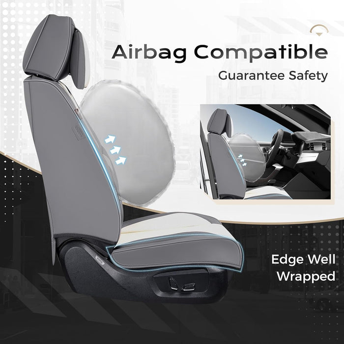 **Universal Waterproof Nappa Leather Car Seat Covers Full Set for 5 Seats – Luxury Seat Protectors with Head Pillows, Airbag Compatible, Universal Fit for Cars, SUVs & Trucks, Gray & White*