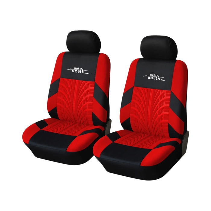 Car Seat Covers for 5 Seats Universal, Fabric Breathable Car Front & Rear Seat Protectors, with Tire Track Details, Airbag Compatible, Full Protection, Fits Most Cars Trucks Vans Suvs, Red Vehicle Seat Covers, Truck Accessories, Car Interior Accessories