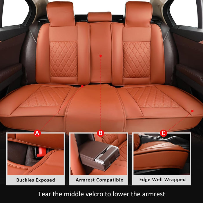 Premium Waterproof Nappa Leather Car Seat Covers Full Set – Universal Fit Seat Covers for Cars, SUVs & Trucks – 5 Seat Automotive Interior Protector, Brown