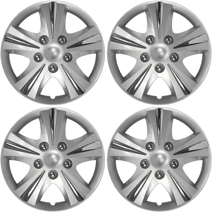 4-Pack 15" SGT-5 Wheel Covers, Replacement Hubcaps for Cars, Trucks, Suvs — Silver/Chrome