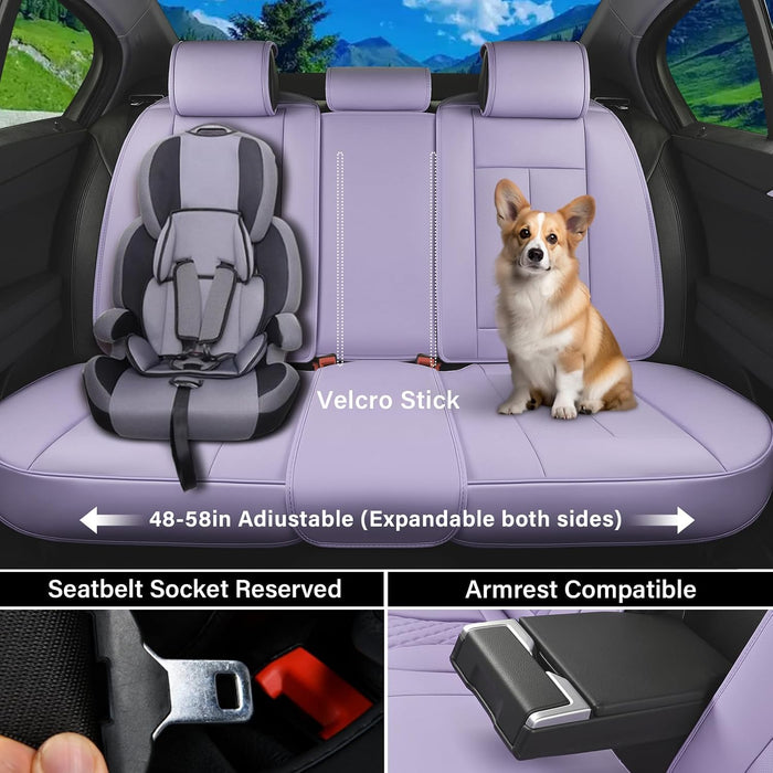 Universal Purple Leather Car Seat Covers Full Set - Waterproof Car Seat Protector Cushion for Front & Back Seats, Fits Most Auto Cars Truck SUV