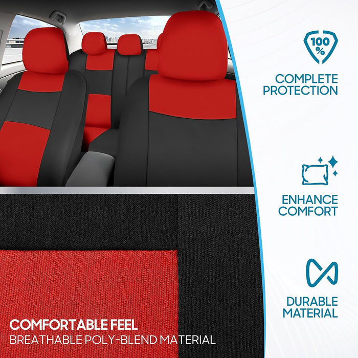 Revamp Your Ride with Our Stylish Red and Black PolyPro Car Seat Covers Full Set – Easy Installation for Front and Rear Seats in Trucks, Vans, and SUVs