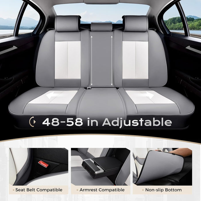 **Universal Waterproof Nappa Leather Car Seat Covers Full Set for 5 Seats – Luxury Seat Protectors with Head Pillows, Airbag Compatible, Universal Fit for Cars, SUVs & Trucks, Gray & White*