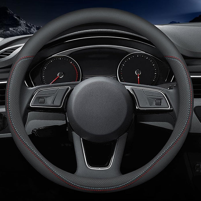 Universal Nappa Leather Steering Wheel Cover 15 Inch – Non-Slip Soft Grip Car Wheel Cover for Cars, SUVs & Trucks – Black