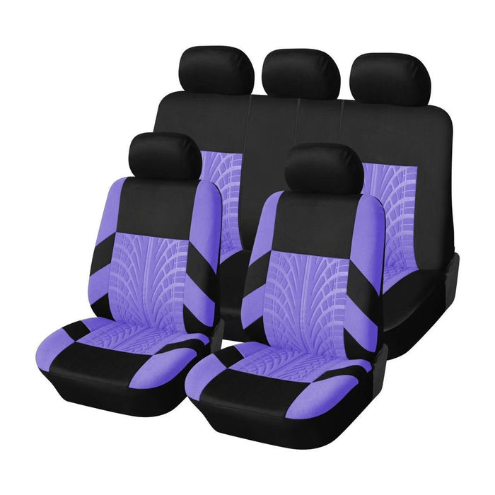 Car Seat Covers for 5 Seats Universal, Fabric Breathable Car Front & Rear Seat Protectors, with Tire Track Details.