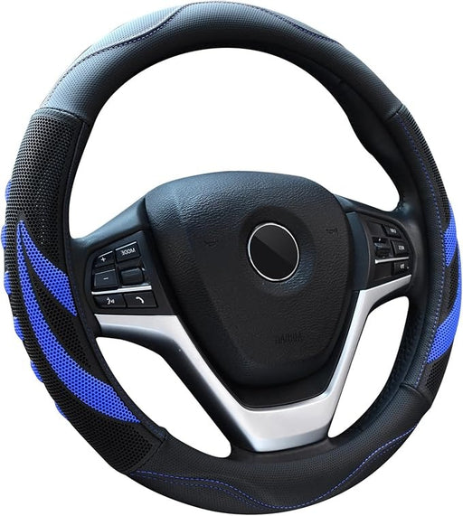 Leather Steering Wheel Cover for Cars – Universal 15 Inch Non-Slip Breathable Microfiber Grip, Soft Comfortable Auto Steering Wheel Protector, Red