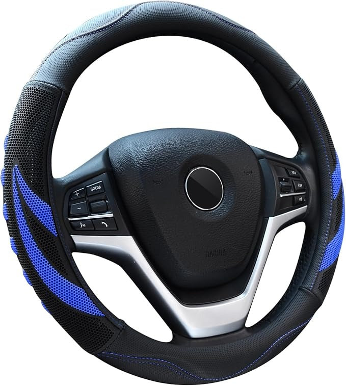 Leather Steering Wheel Cover for Cars – Universal 15 Inch Non-Slip Breathable Microfiber Grip, Soft Comfortable Auto Steering Wheel Protector, Red