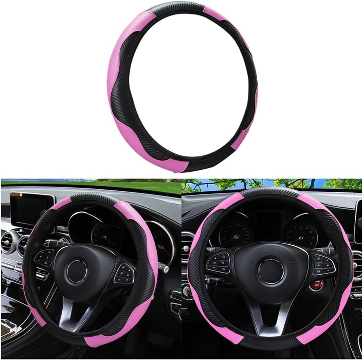 Universal 15-Inch Purple Carbon Fiber Steering Wheel Cover – Premium Microfiber PU Leather, Anti-Slip Breathable Grip for Cars, SUVs & Trucks