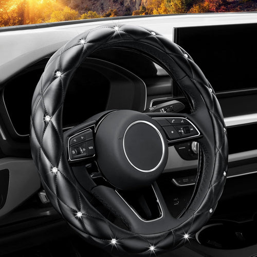 Luxury Red Rhinestone Steering Wheel Cover – Soft Leather, Anti-Slip Grip, Universal 15 Inch Fit for Cars, SUVs, Vans & Trucks