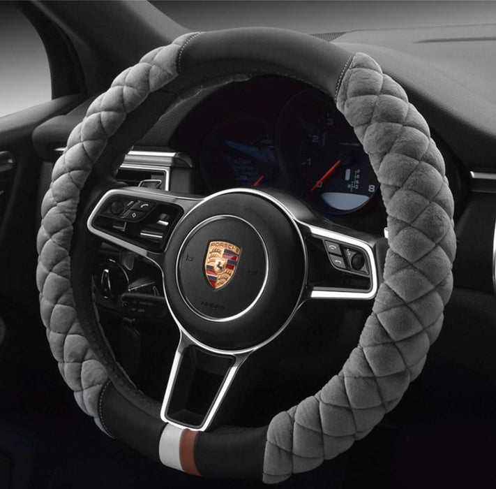 Fluffy Steering Wheel Cover Universal 15 Inch – Soft Plush Faux Fur, Non-Slip Winter Grip for Cars, SUVs & Trucks – Black