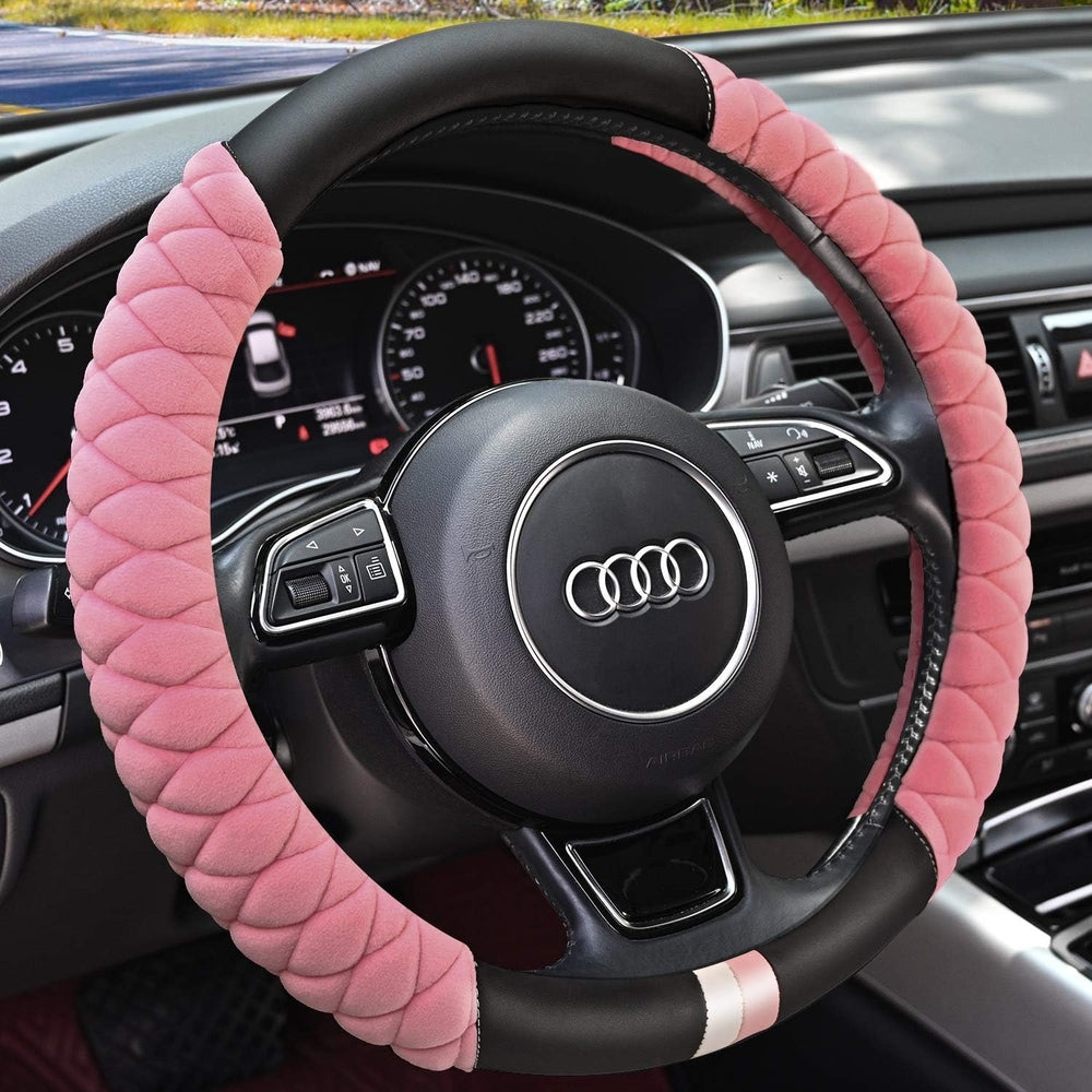 Fluffy Steering Wheel Cover Universal 15 Inch – Soft Plush Faux Fur, Non-Slip Winter Grip for Cars, SUVs & Trucks – Black