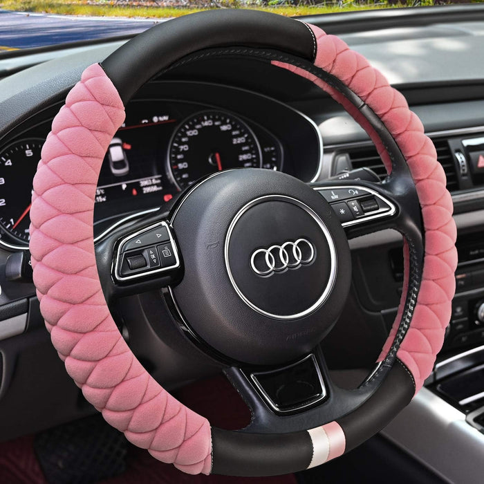 Fluffy Steering Wheel Cover Universal 15 Inch – Soft Plush Faux Fur, Non-Slip Winter Grip for Cars, SUVs & Trucks – Black