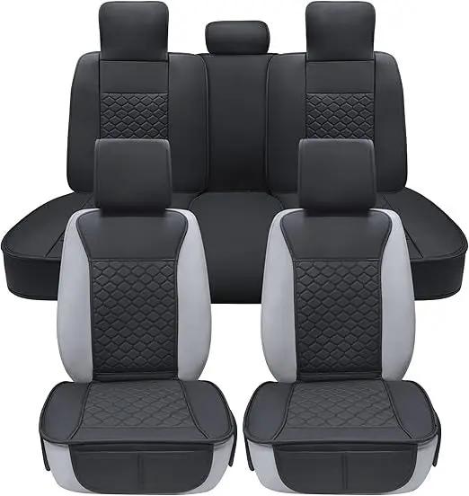 2Pcs Front Car Seat Covers Leather Water Proof Seat Protector Universal Fit for Most Cars Suvs and Trucks Black