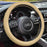Heavy Duty Pure Cowhide Steering Wheel Cover, Black Genuine Leather Steering Wheel Cover Men Women Universal 14.5 to 15 Inch