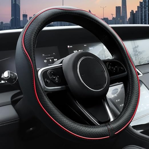 Premium Microfiber Leather Steering Wheel Cover for Cars – Universal 14.5–15 Inch, Non-Slip Interior Grip, Black