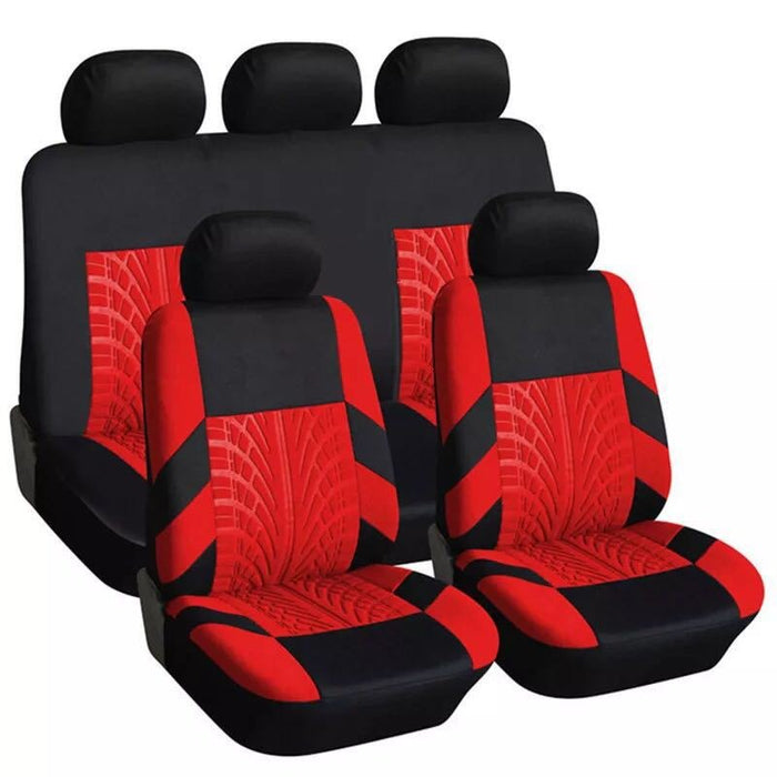 Car Seat Covers for 5 Seats Universal, Fabric Breathable Car Front & Rear Seat Protectors, with Tire Track Details.