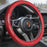 Leather Steering Wheel Cover Universal 15 Inch – Premium Anti-Slip Car Steering Wheel Cover for Cars, SUVs & Trucks – Soft Genuine Leather, Black with Red Stitching