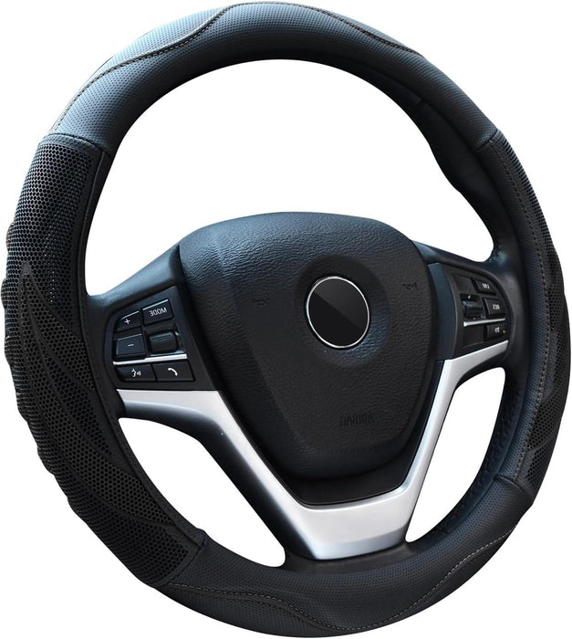 Leather Steering Wheel Cover for Cars – Universal 15 Inch Non-Slip Breathable Microfiber Grip, Soft Comfortable Auto Steering Wheel Protector, Red