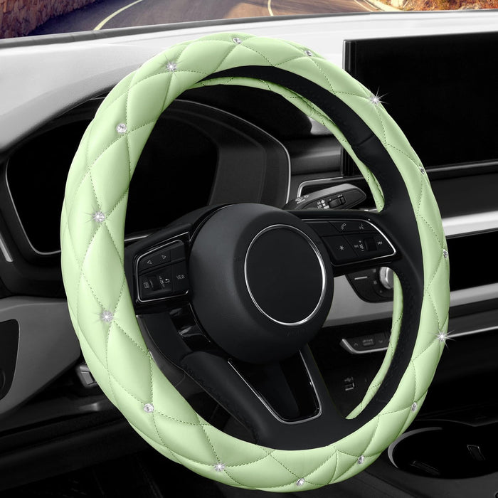 Luxury Red Rhinestone Steering Wheel Cover – Soft Leather, Anti-Slip Grip, Universal 15 Inch Fit for Cars, SUVs, Vans & Trucks