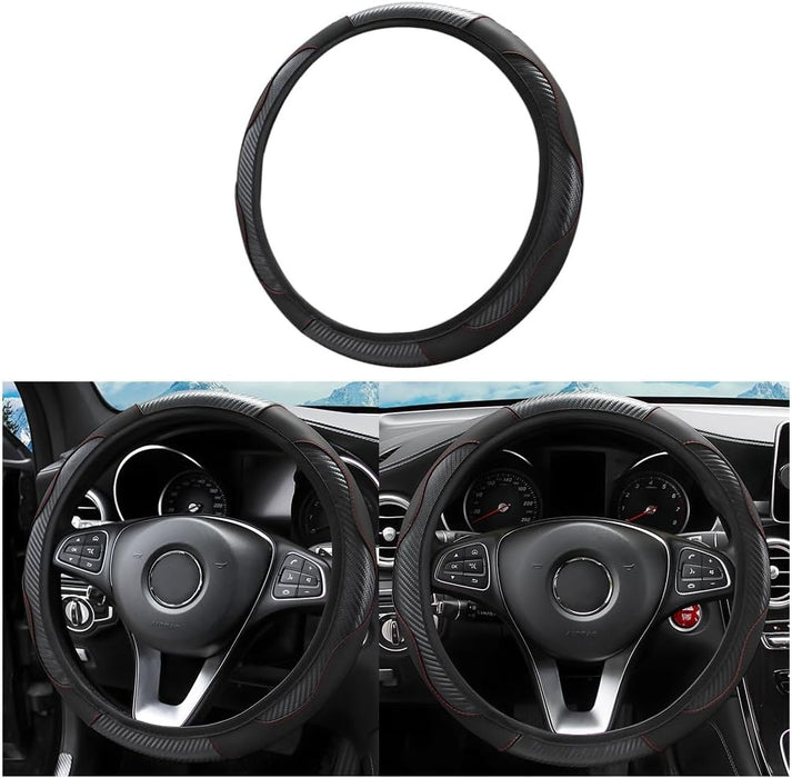 Universal 15-Inch Purple Carbon Fiber Steering Wheel Cover – Premium Microfiber PU Leather, Anti-Slip Breathable Grip for Cars, SUVs & Trucks