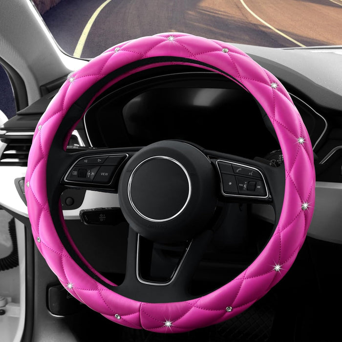 Luxury Red Rhinestone Steering Wheel Cover – Soft Leather, Anti-Slip Grip, Universal 15 Inch Fit for Cars, SUVs, Vans & Trucks