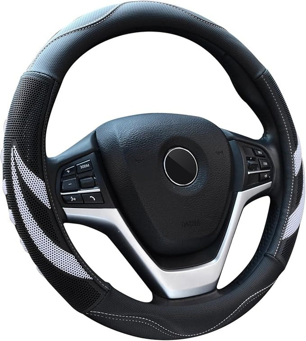 Leather Steering Wheel Cover for Cars – Universal 15 Inch Non-Slip Breathable Microfiber Grip, Soft Comfortable Auto Steering Wheel Protector, Red