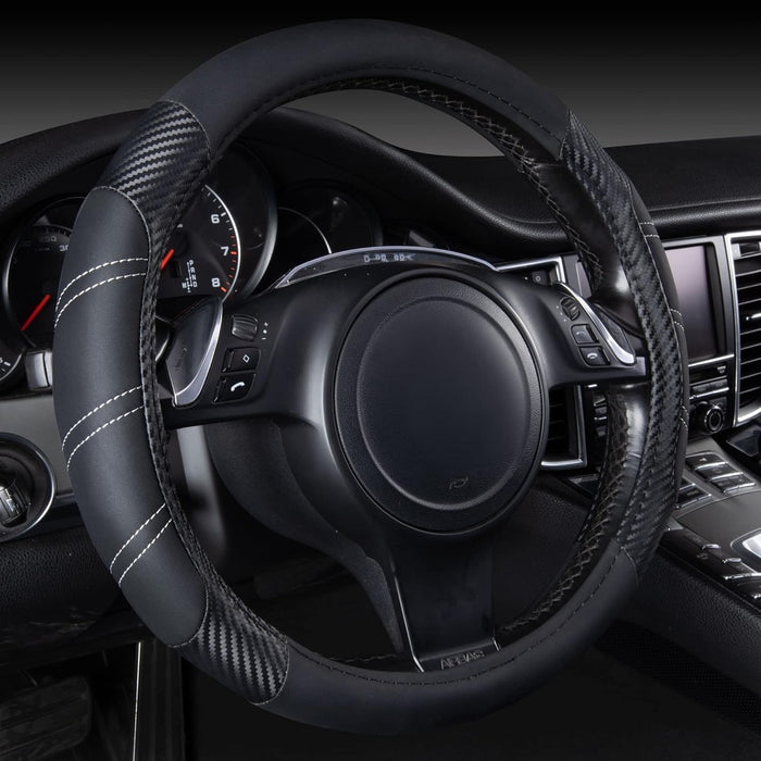 Premium Universal Sport Steering Wheel Cover 14.5-15 Inch – Soft Microfiber Leather, Anti-Slip Grip, Comfortable Fit for Most Cars, SUVs & Trucks – Black & Yellow