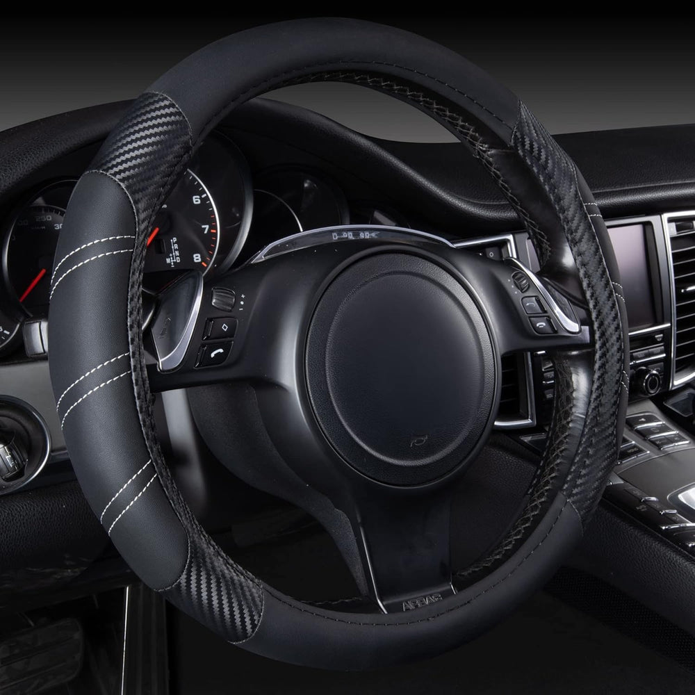 Premium Universal Sport Steering Wheel Cover 14.5-15 Inch – Soft Microfiber Leather, Anti-Slip Grip, Comfortable Fit for Most Cars, SUVs & Trucks – Black & Yellow